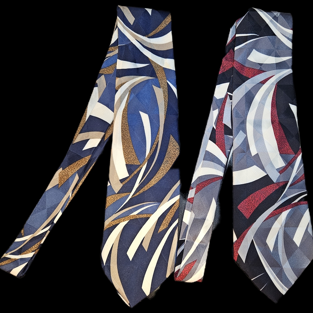 Pair Of 100% Silk Made In Italy Vintage J.T.B Elegant Men's Ties Red Blue Black